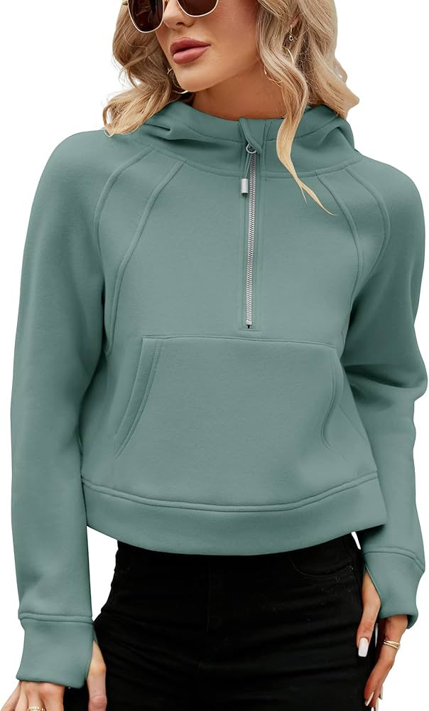 MICOSON Womens Fleece Lined Hoodies Pullover 1/2 Zipper Sweatshirt Long Sleeve Workout Crop Tops ... | Amazon (US)
