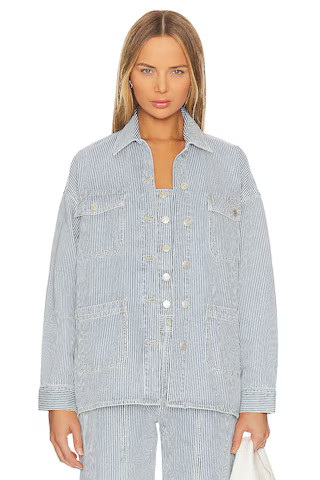 Ena Pelly Diana Denim Shacket in Ice Blue Stripe from Revolve.com | Revolve Clothing (Global)