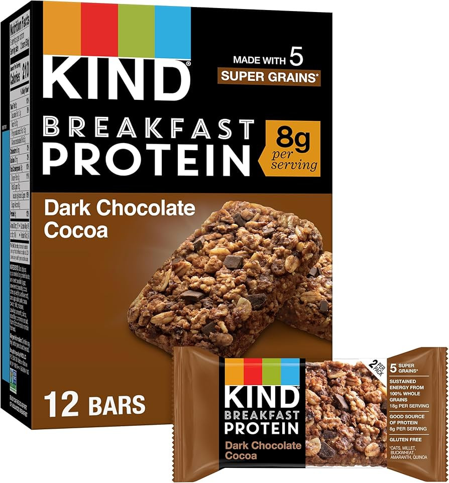 KIND Breakfast, Healthy Snack Bar, Dark Chocolate Cocoa, Gluten Free Breakfast Bars, 8g Protein, ... | Amazon (US)