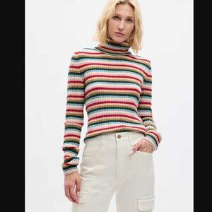 New womens XXS XXL Gap Happy multi Stripe Cashsoft ribbed turtleneck sweater top | Poshmark