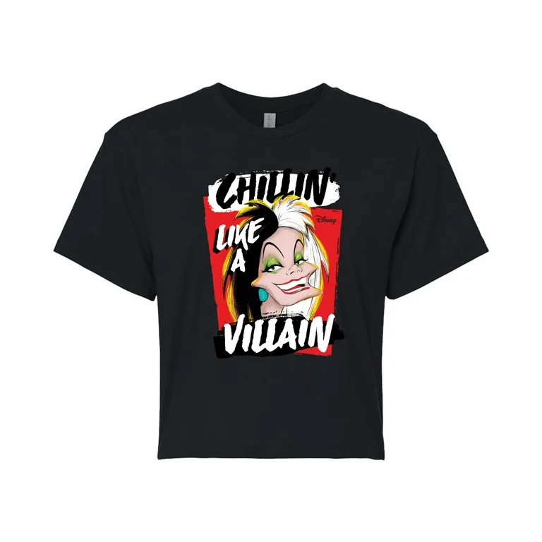 Disney Villains - Cruella Chillin Like A Villain - Juniors Cropped Cotton Blend T-Shirt - Walmart... | Walmart (US)