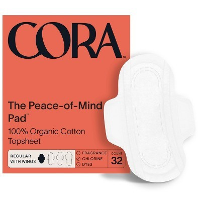Cora Organic Cotton Ultra Thin Regular Fragrance Free Pads with Wings for Periods - Regular Absorbency - 32ct | Target