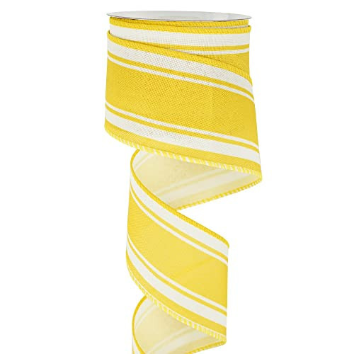 HUIHUANG Yellow Stripe Wired Edge Craft Ribbon Burlap Summer Lemon Wreath Ribbon 2.5 Inch X 10 Yards for DIY Crafts Bows Wreaths Party Home Decoration | Amazon (US)
