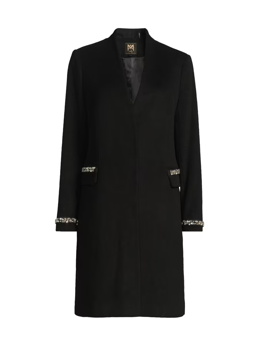 Collarless Jewel Trim Maxi Coat | Saks Fifth Avenue