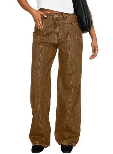 Sidefeel Women's Brown Jeans Loose Wide Leg Denim Pants,Size 18 | Amazon (US)