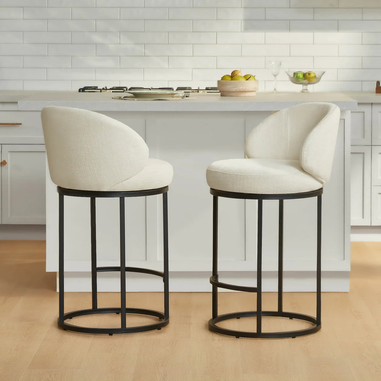 Tanya Modern Chenille Swivel Counter Stool | Metal frame | Chita