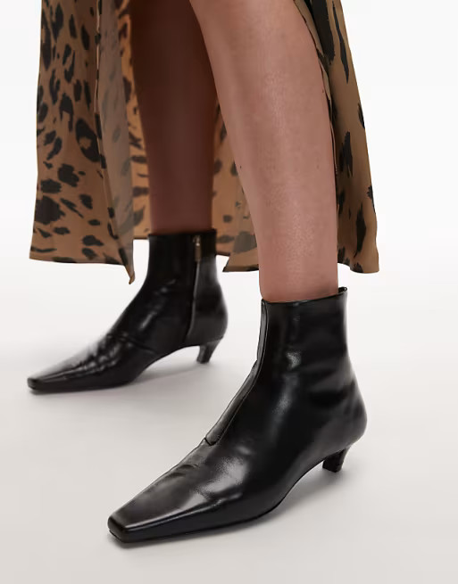 Mango leather square toe kitten heel in black | ASOS (Global)