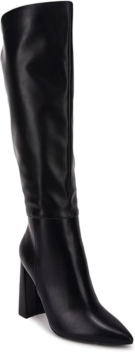 Juliet Holy Womens Pointed Toe Knee-high Boot Wide Calf Chunky Block Side Zipper Go-go Boots | Amazon (US)