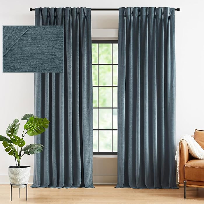 Kayne Studio Blue Soft Velvet Pinch Pleated Curtains, 95 Inch Long Room Darkening Soundproof Ther... | Amazon (US)