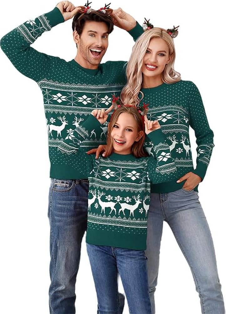 Family Matching Christmas Sweater Reindeer Snowflakes Knitted Ugly Crew Neck Pullover for Women/M... | Amazon (US)