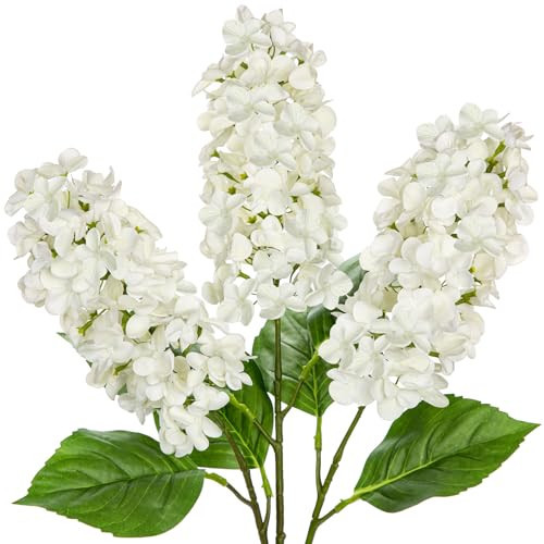 Arborus Artificial Hydrangea Flowers Real Touch – 3PCS 24.8" Faux Cone Hydrangea Stems for Tall Vases, Home Décor, Wedding Centerpieces, Floral Arrangements – Pure White | Amazon (US)