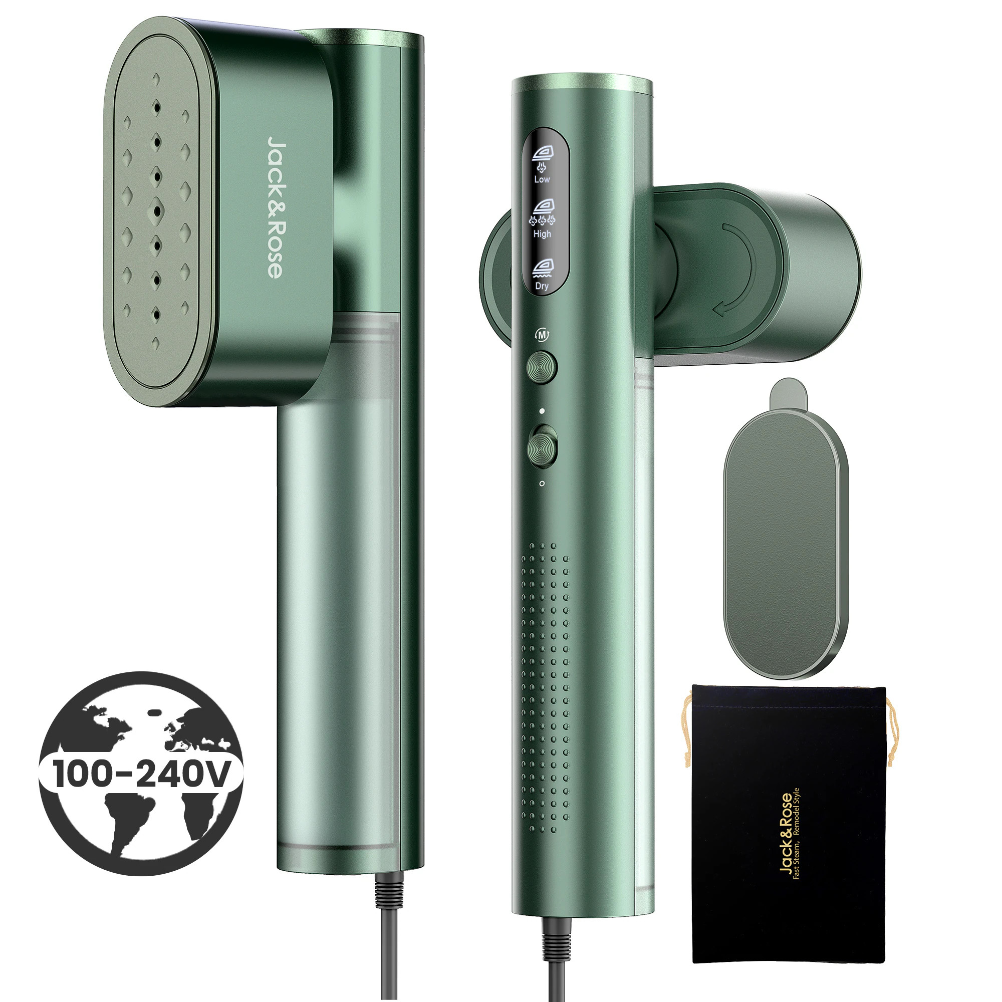 oneisall Jack and Rose 2 in 1 Global Voltage Handheld Fabric Steamer 100-240V 15 Seconds Fast Heating one_size in Green | SI01GFU | Lowe's