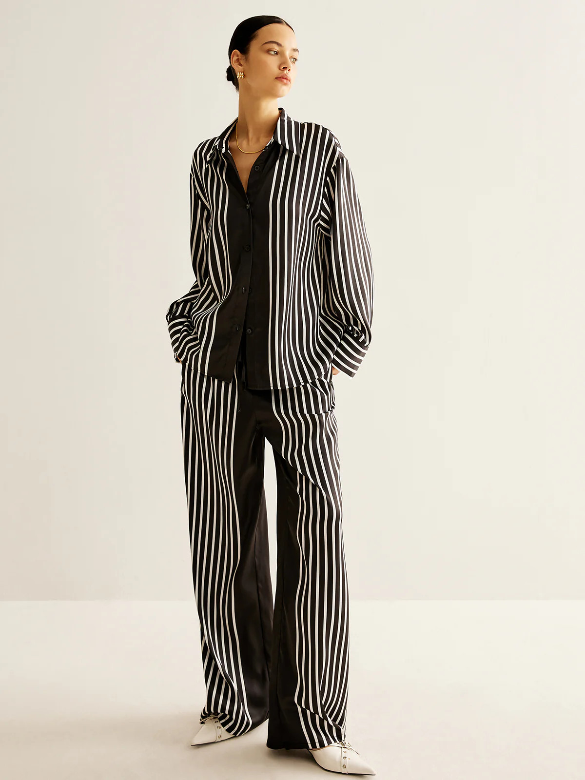 Color Block Pinstripe Lapel Pants Set | Commense