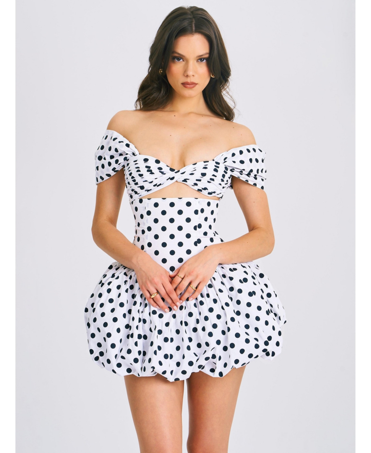 Miss Circle Women's Umika Polka Dots Bubble Hem Mini Dress - White | Macy's