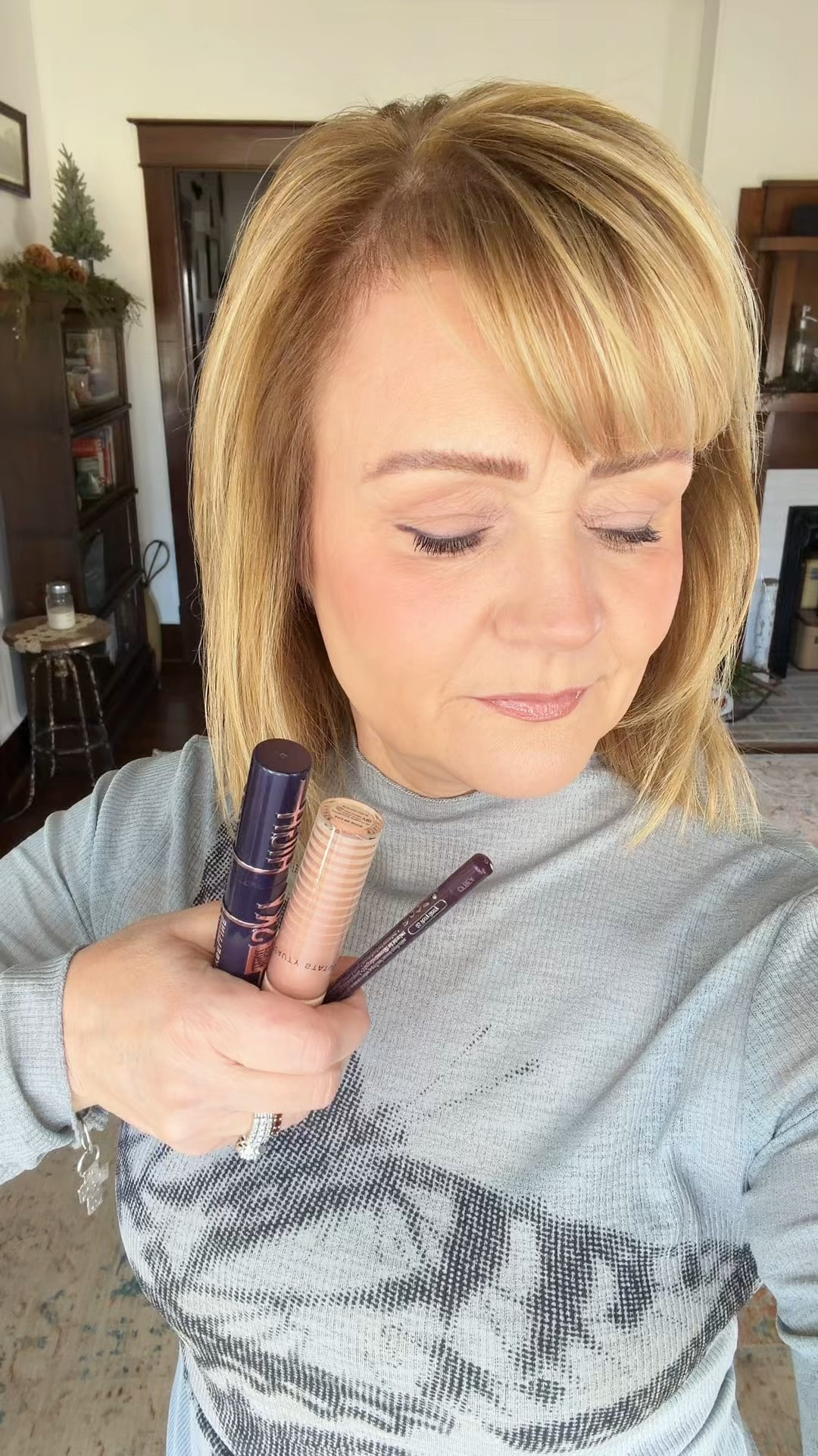 Purple mascara.  Berry liner.  New lip gloss  

#LTKBeauty #LTKOver40