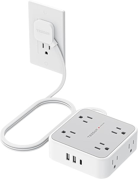 TESSAN Surge Protector Power Strip, 5 Ft Flat Plug Extension Cord with 3 USB (1 USB C) 8 Outlets,... | Amazon (US)