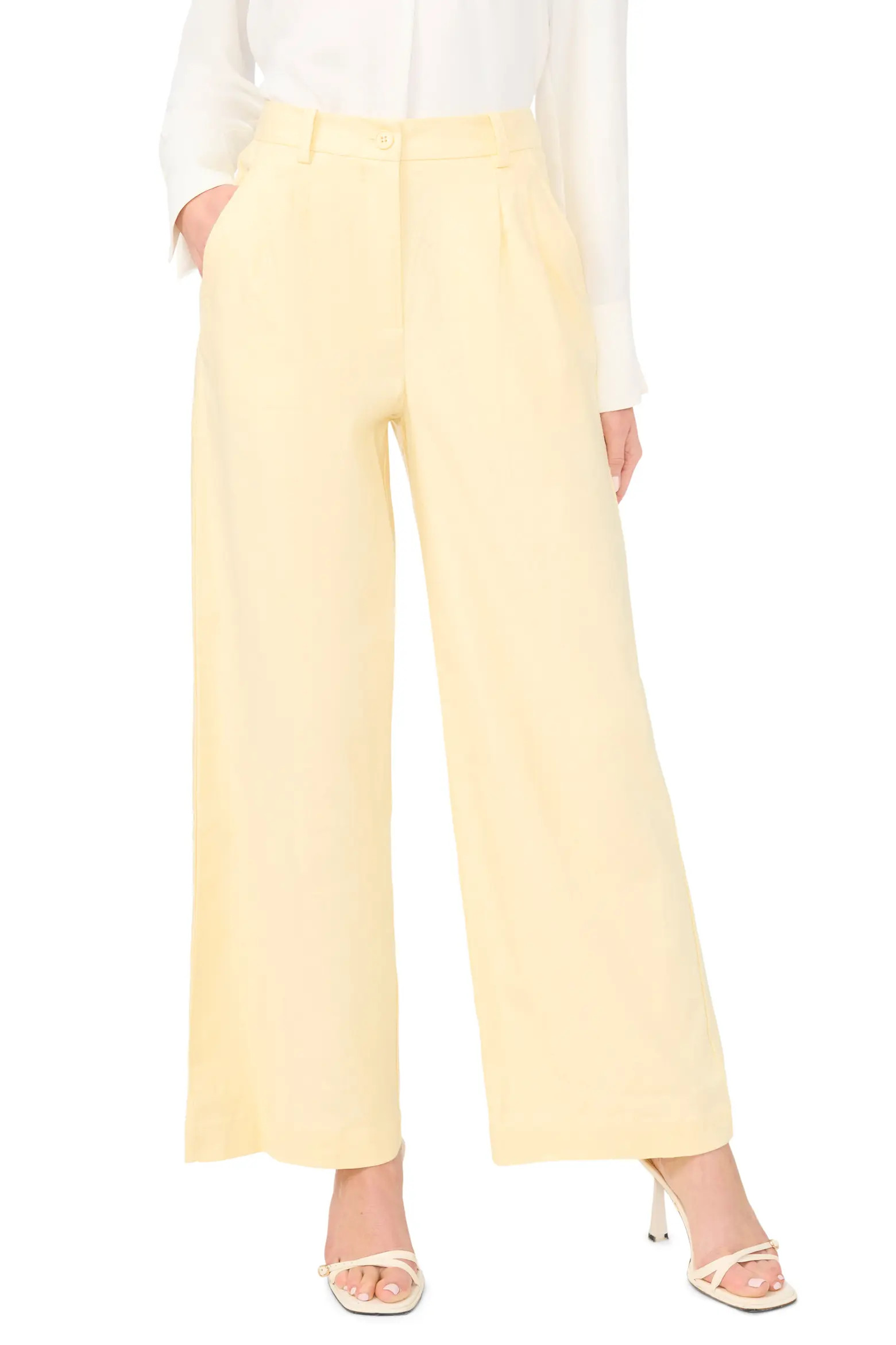 Pleated High Waist Linen Blend Dress Pants (Women) | Nordstrom | Nordstrom