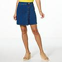 DG2 by Diane Gilman New Classic Stretch Denim Button Front Wrap Skort - Blue - Size Petite Womans 22 | HSN