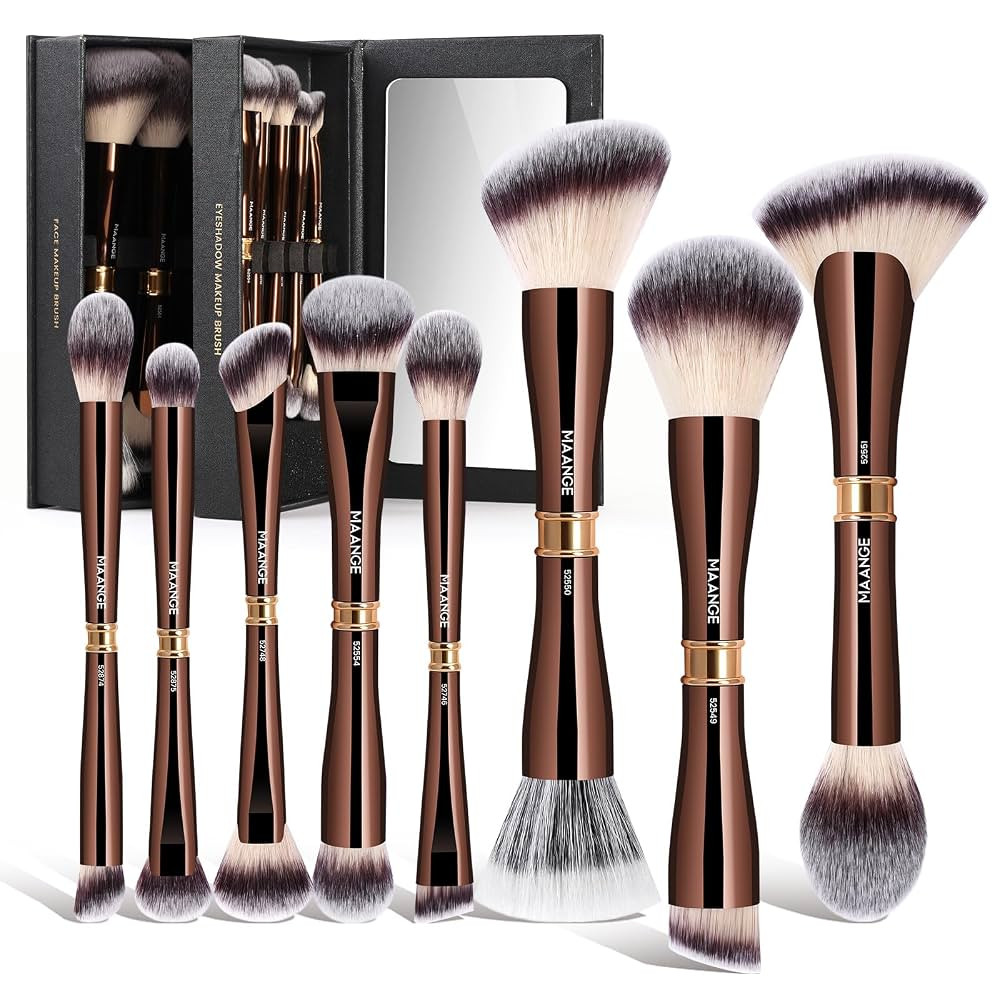 MAANGE Makeup Brush Set with Mirror Double-ended Kabuki Makeup Brushes For Foundation Contour Liq... | Amazon (US)