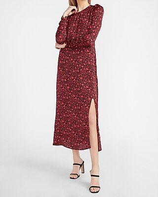 Floral Ruched Sleeve Midi Dress | Express