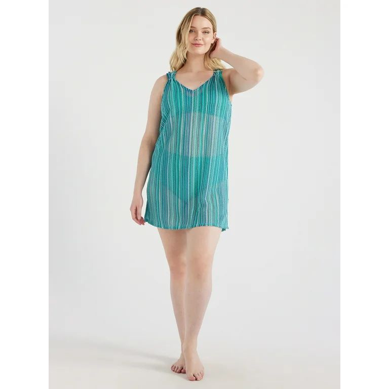 Time and Tru Women's and Plus V Neck Crochet Coverup Dress, Sizes XS-3X | Walmart (US)