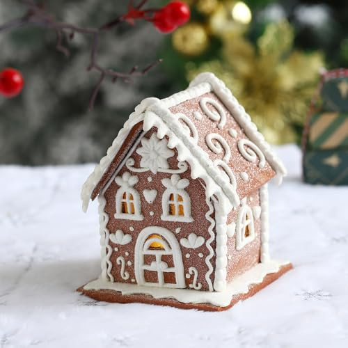 Gingerbread House Christmas Decorations - 1PC Clay Dough Cookie and White Color House with Led Light Ornaments for Tabletop Holiday Party Home Decoration | Amazon (US)