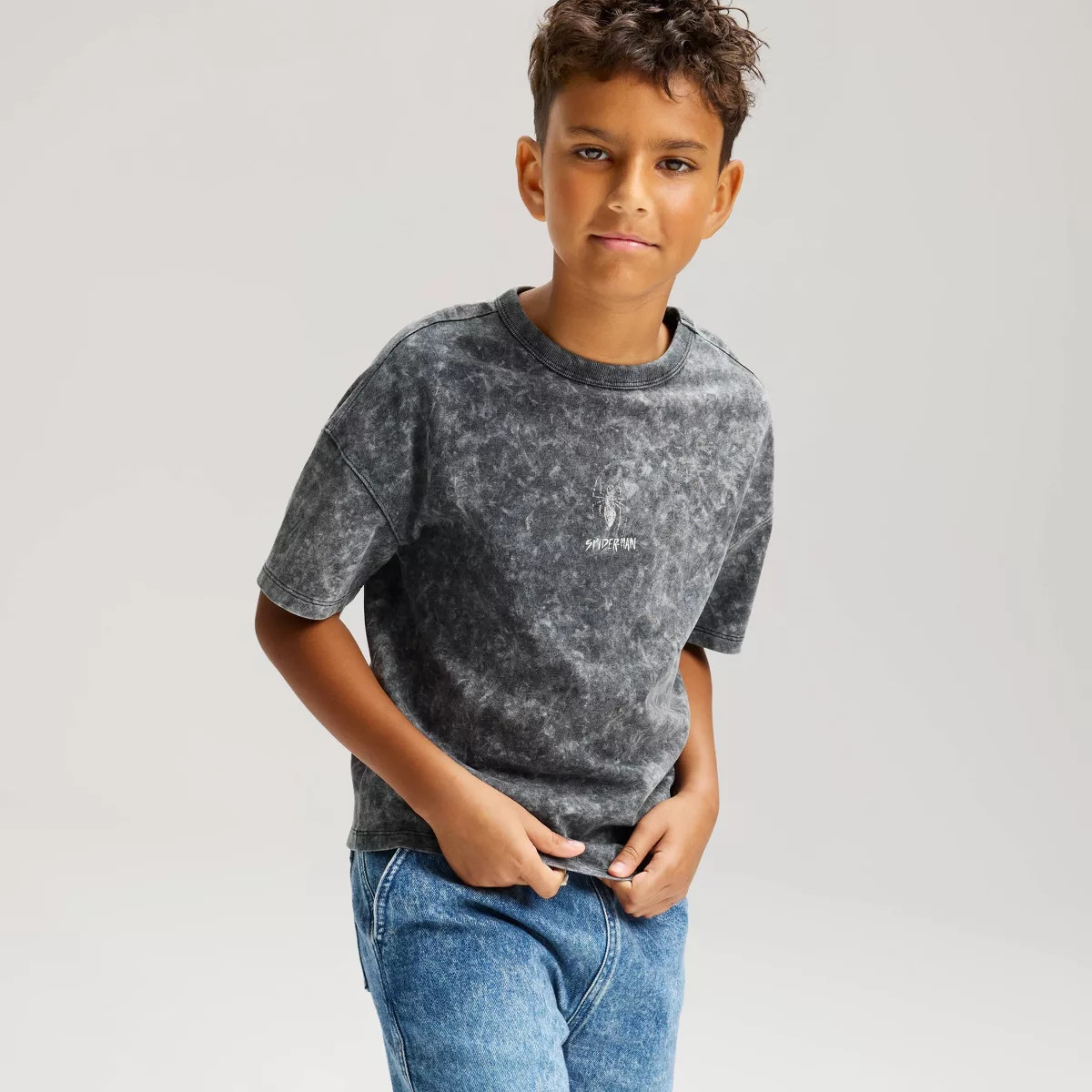 Boys' Short Sleeve Spider-Man Graphic T-Shirt - Cat & Jack\u2122 Charcoal Gray | Target