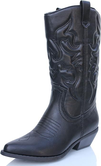 Soda Women's Reno Western Cowboy Pointed Toe Knee High Pull On Tabs Boots, Black Size 5.5 | Amazon (US)