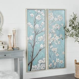 Litton Lane 2- Panel Floral Cherry Blossom Framed Wall Art with Silver Frame 59 in. x 20 in. 4395... | The Home Depot