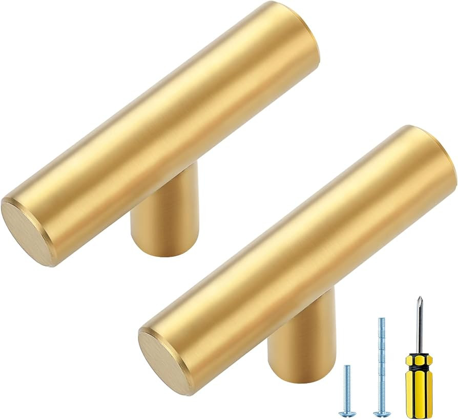 Ravinte 5 Pack Gold T Bar Cabinet Knobs 2 Inch Dresser Knobs Brushed Brass Single Hole Drawer Kno... | Amazon (US)