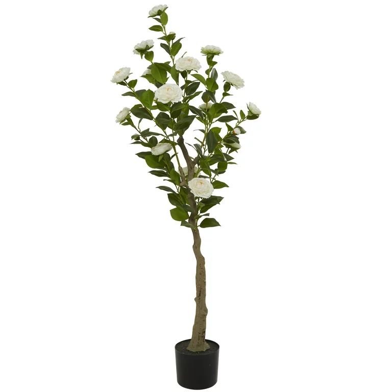 DecMode 56" Artificial Camellia Tree in Realistic Leaves and Black Plastic Pot | Walmart (US)