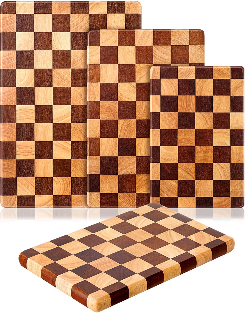 Patelai 3pcs Wooden Checkered Cutting Boards for Kitchen, Acacia Wood Thick About 1 Inch, Choppin... | Amazon (US)