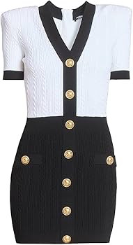 Amazon.com: Balmain, Two-Tone Torsade-Knit Short-Sleeve Minidress, 38 (6), Noir Blanc : Amazon Lu... | Amazon (US)