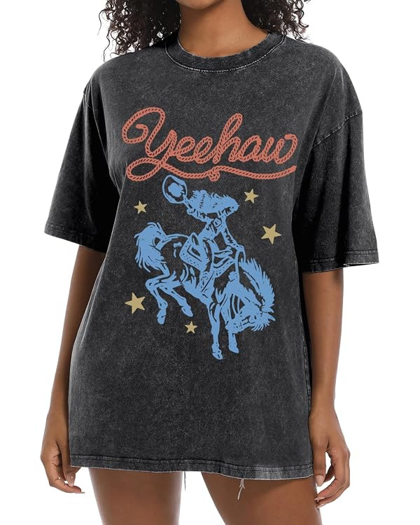 Western Shirts for Women Vintage Cowgirl Shirt Oversized Rodeo Cowboy Graphic Tees Country Concer... | Amazon (US)