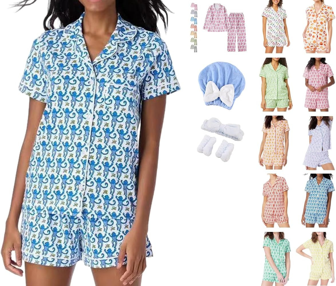 Womens Cute Monkey Pajama Set Preppy Pjs Shorts Y2k Floral 2 Piece Matching Pj Set Short Sleeve P... | Amazon (US)