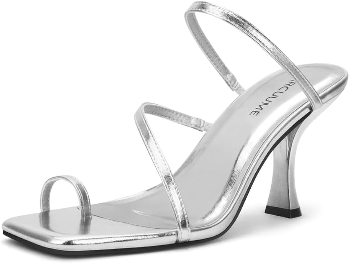 Carcuume Women's Square Toe Heeled Sandals Strappy Kitten Heels | Amazon (US)