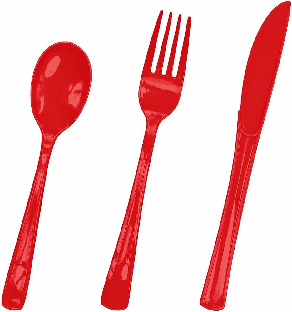 HEIPINIUYE 75 Pack Red Plastic Cutlery Heavy Duty Red Plastic Knives Forks and Spoons Disposable ... | Amazon (US)