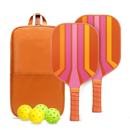 Dinkly Pickleball Paddles Set of 2 - USAPA Approved Graphite/Fiberglass Pickleball Racket, 2 Pickleball Rackets, 4 Balls and 1 PU Leather Carry Bag, Pickle Ball Set for Men Women, Orange Cascade | Amazon (US)