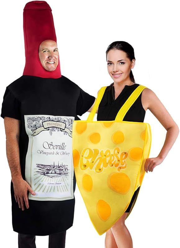 Couples Costumes - Wine & Cheese Costume - Funny Adult Halloween Costumes - Food Costume - 2 Pc - By | Amazon (US)