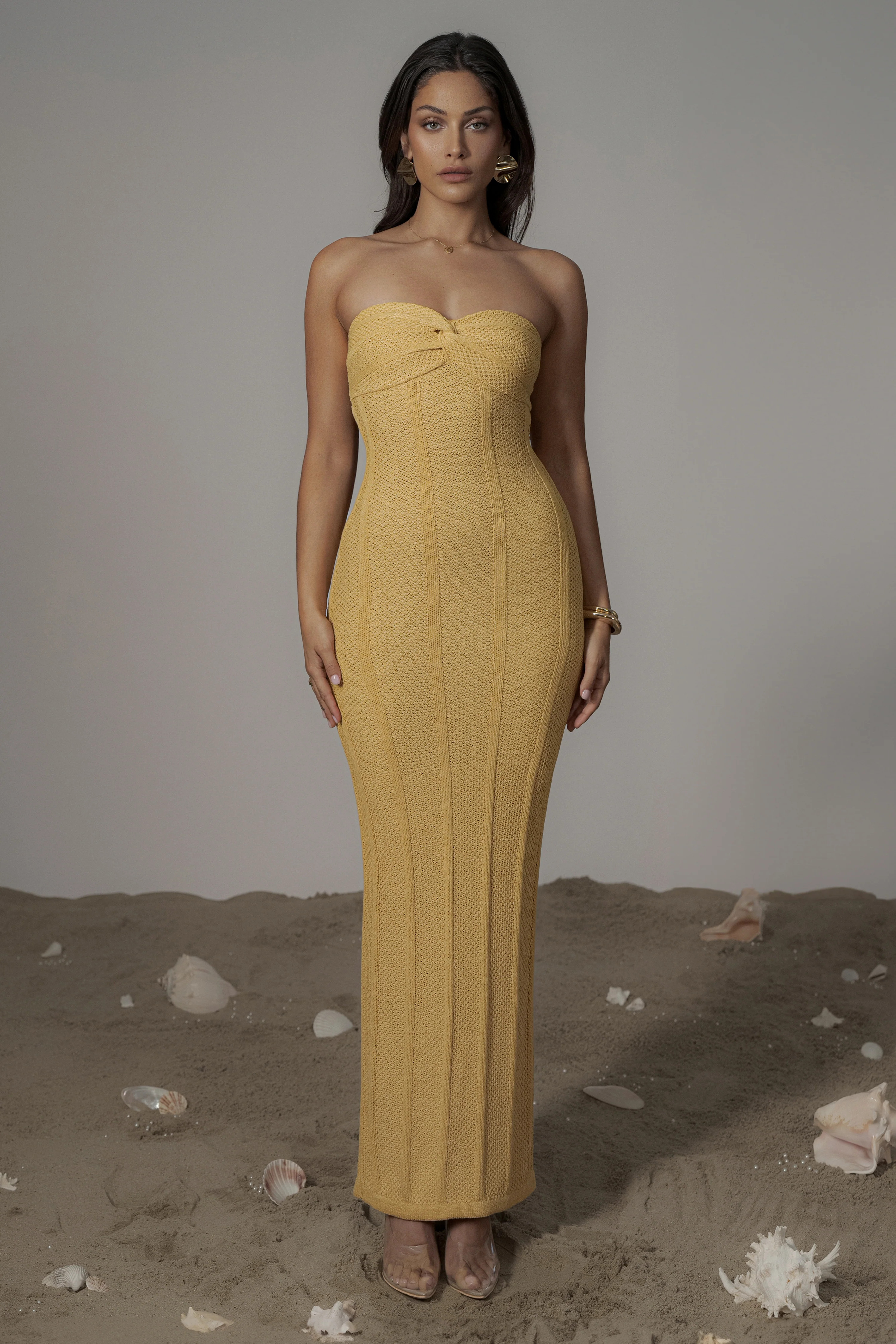 Yellow Blanca Strapless Maxi Dress | JLUXLABEL