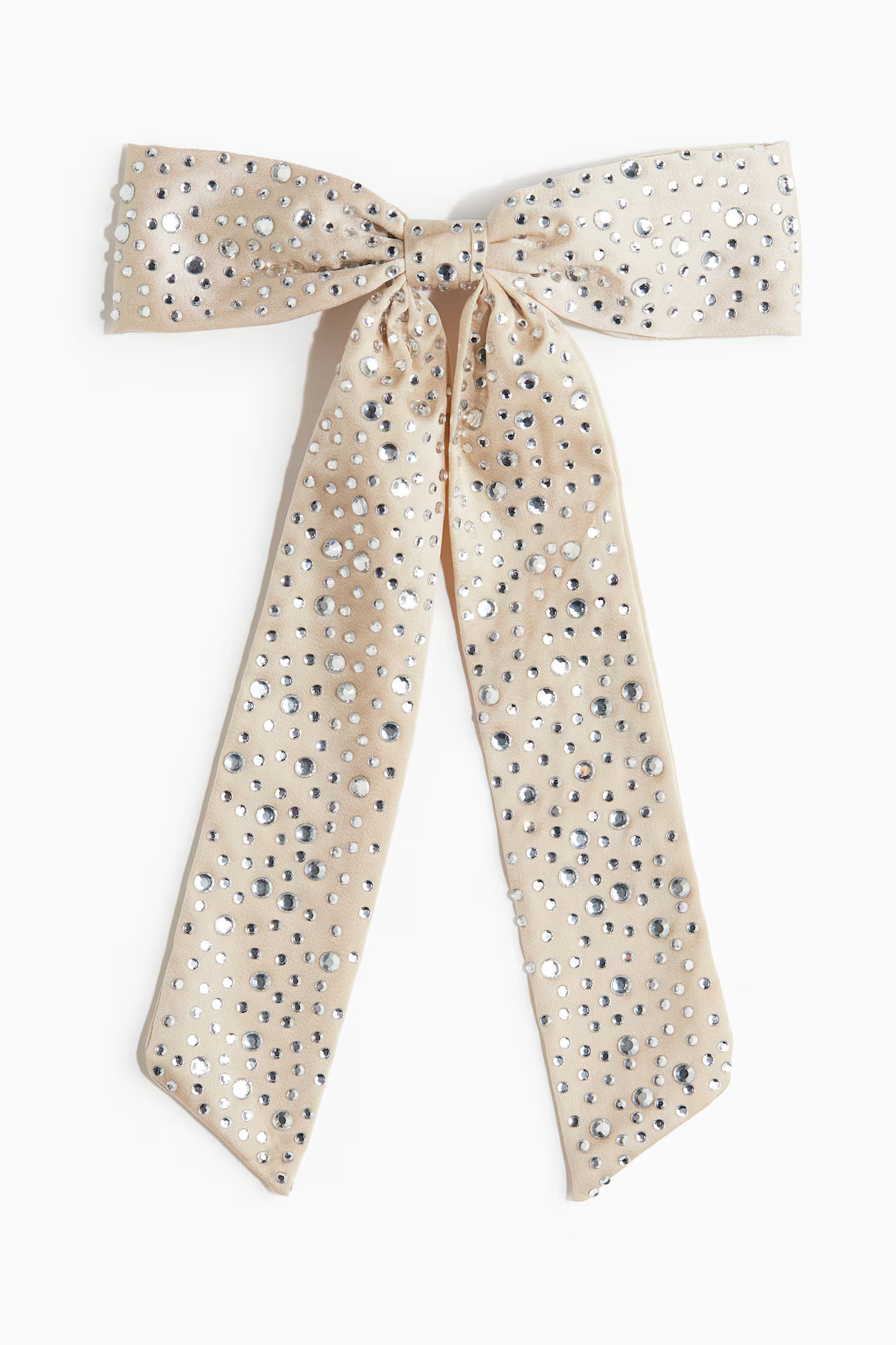 Embellished Satin Bow Hair Clip - Light beige/silver-colored - Ladies | H&M US | H&M (US + CA)