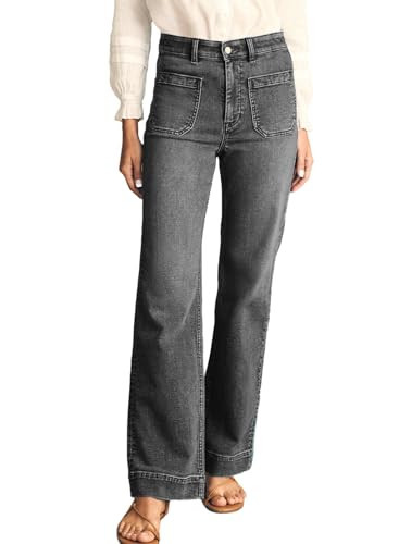 Astylish Wide Leg Jeans for Women Trendy High Waisted Straight Jeans Loose Denim Pants Stretchy Buttoned Baggy with Patch Pockets Size 12 Gray | Amazon (US)