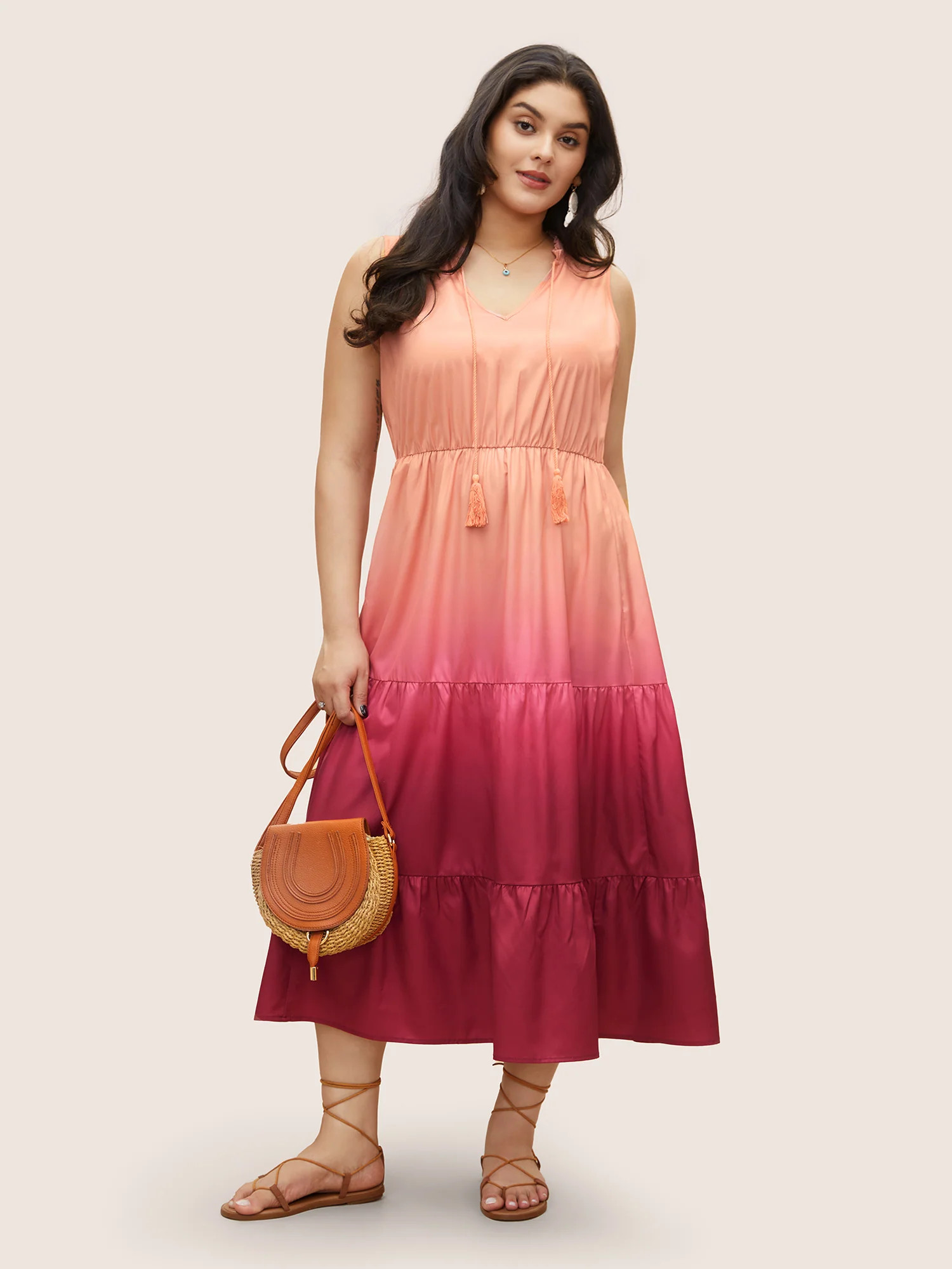 Ombre Tassels Flutter Layered Hem Tank Dress | Bloomchic