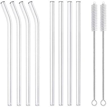 Amazon.com: 8 Pack Reusable Glass Drinking Straws - 10" x 10 mm - Smoothie Straws for Milkshakes,... | Amazon (US)