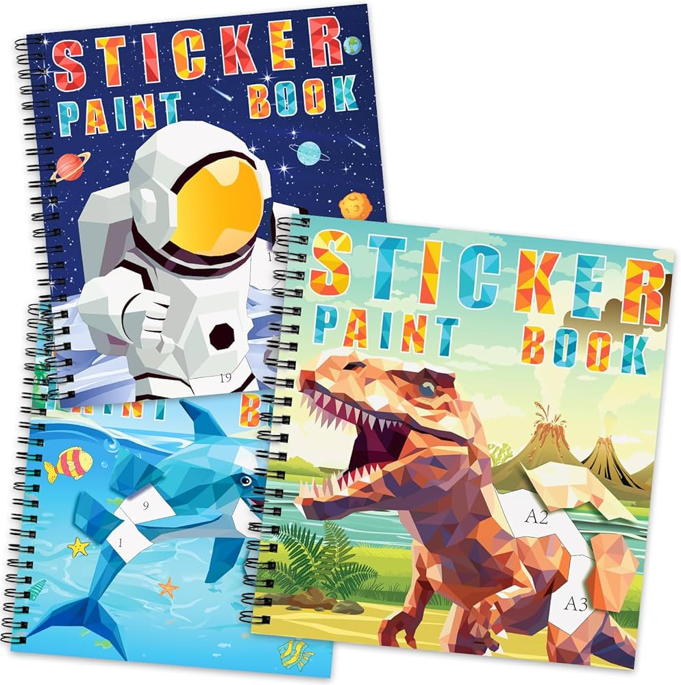 homicozy 3PCS Sticker Paint Books for Kids Ages 4-10,Dinosaur Astronaut Ocean Animals Designs Pai... | Amazon (US)