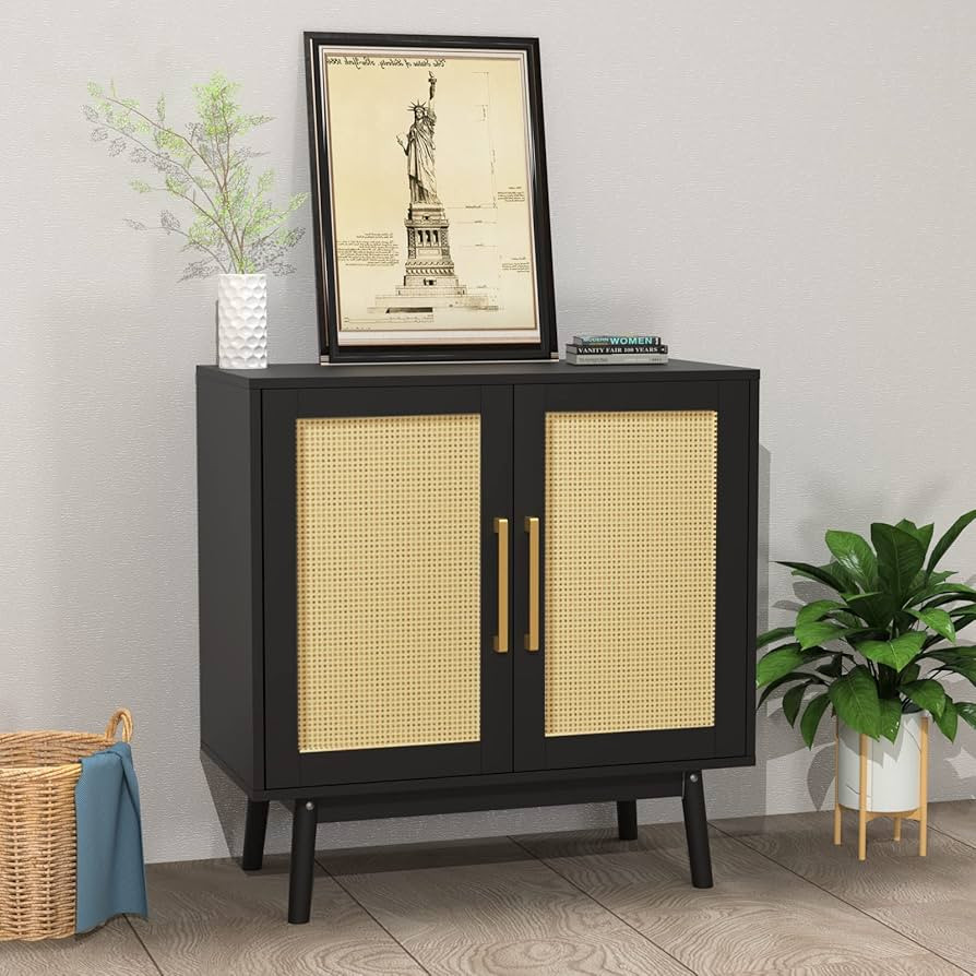 Sideboard Buffet Cabinet, Rattan Accent Storage Cabinet with Handmade Natural Rattan Doors for Li... | Amazon (US)