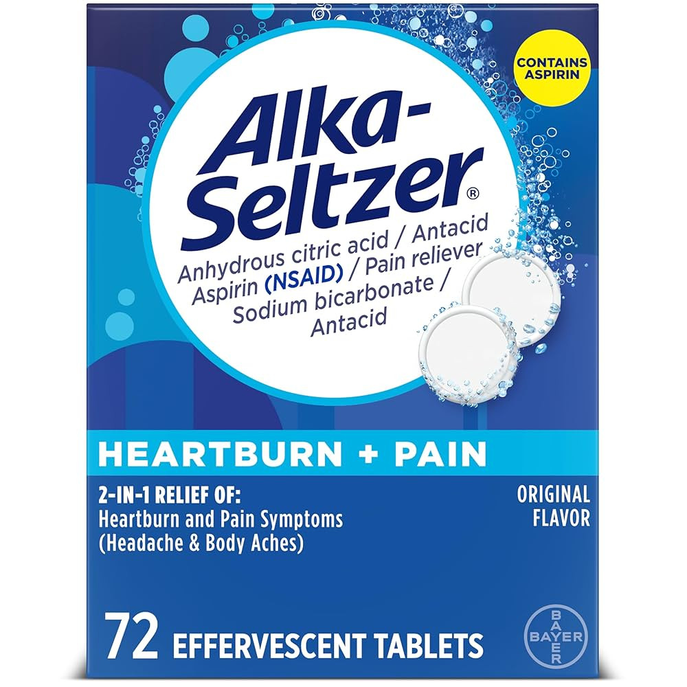 Alka-Seltzer Heartburn + Pain Effervescent Aspirin + Antacid Tablets, Fast Heartburn Relief and A... | Amazon (US)