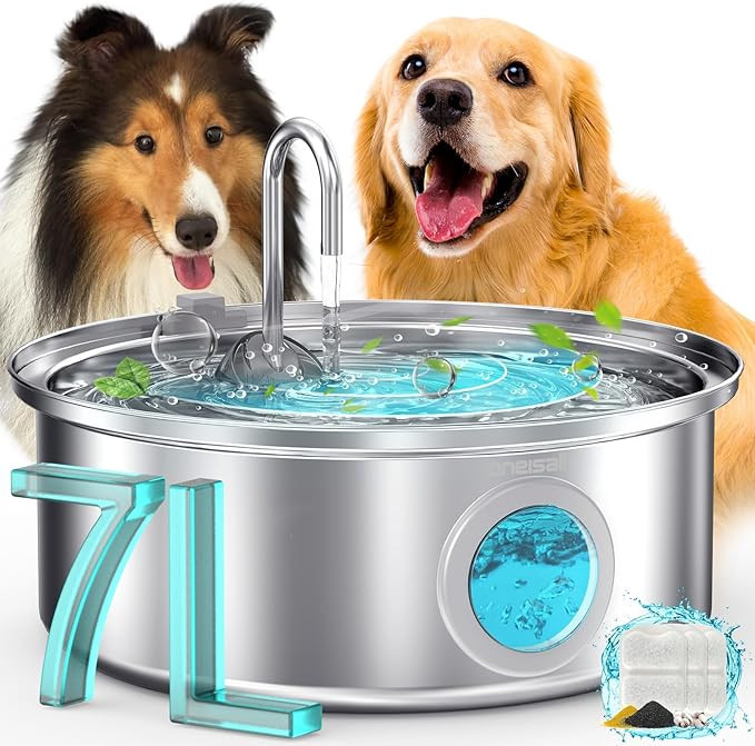 oneisall Dog Water Fountain, 7L/230oz/1.8G Quiet Dog Fountain Water Bowl, Stainless Steel Dog Wat... | Amazon (US)