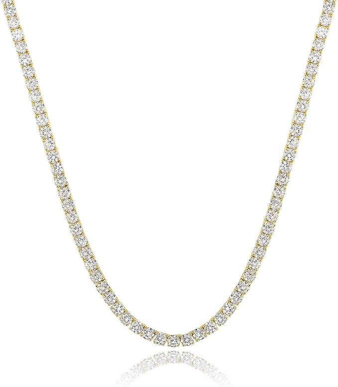 GMESME 18K Gold Plated 4.0mm Cubic Zirconia Classic Tennis Necklace 16/18/20/22/24 Inch | Amazon (US)