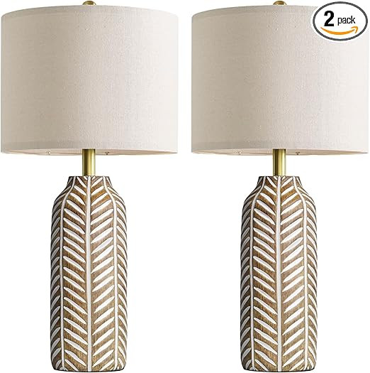 BOBOMOMO 26" Farmhouse Table Lamps Set of 2 - Vintage Leaf Design, Rustic Resin Nightstand Lamps ... | Amazon (US)